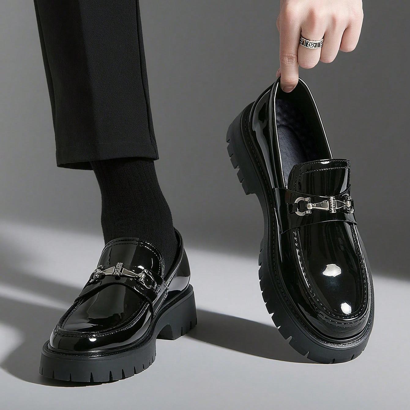 

Europe Fashion Thick Sole Men s Penny Loafers Slip-On Business Dress Shoes Gentleman Glossy Buckle Formal Party Black Shoes 38