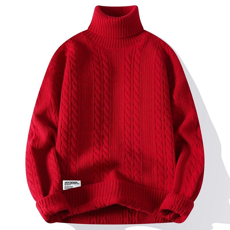 Men's Thick, Warm, High-Neck Sweater for Fall/Winter: Relaxed-Fit, Loose-Fitting Cable-Knit Sweater