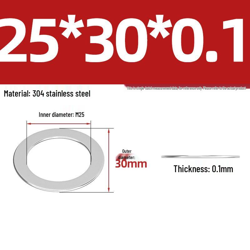 304 Stainless Steel Ultra-Thin Flat Washers - Available in Thickness: 0.1mm, 0.2mm, 0.3mm, 0.5mm