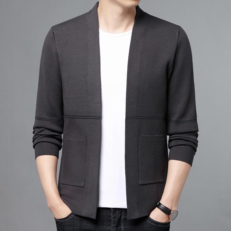 Men's Slim-Fit Knitted Cardigan - Korean Style Fashionable Long Sleeve Sweater Jacket for Spring/Autumn 2025.
