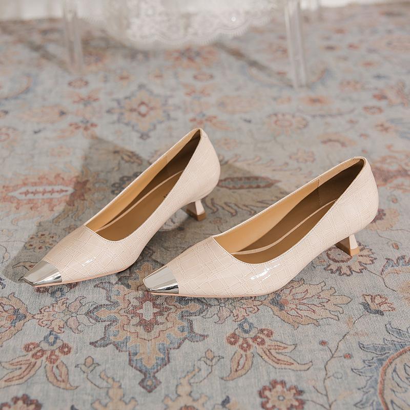 Fashion Metal Head High Heels Women's Summer Fashion Low Heel Commuter Four Seasons Pumps Cat Heel Daily Women's Shoes Mid Heel Pumps
