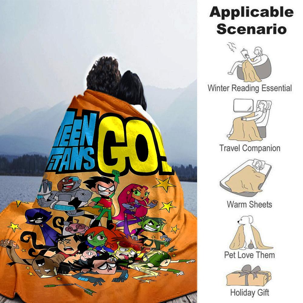 Teen Titans Go Adventure Flannel Blanket Super Soft Warm Cozy Blanket For Sofa Bed Office Travel Allseason Home Decor Gift