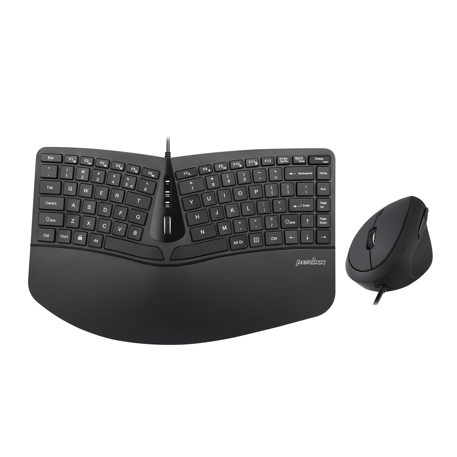

Perixx Ergonomics Wired Compact Keyboard Mouse Set Key Split Type Ergo Design with Adjustable Palm Rest Equipped with Tilt Wheel Membrane Type English чорний