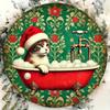 Vintage Christmas Cat Santa Hat Metal Wall Art 8x8 Inch Home Decor