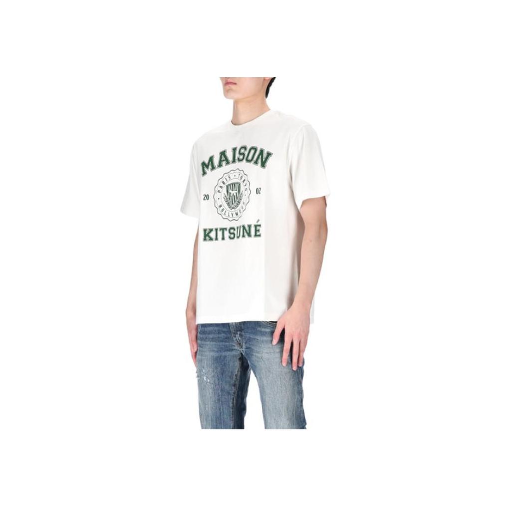 Maison Kitsune Team Logo Letter Print Short Sleeve T-Shirt Men T-Shirts White KM00143KJ0105-P103