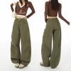 American Retro Military Green Tooling Scimitar Jeans Women's Autumn and Winter New Relaxed High-waisted Loose Wide-leg Pants