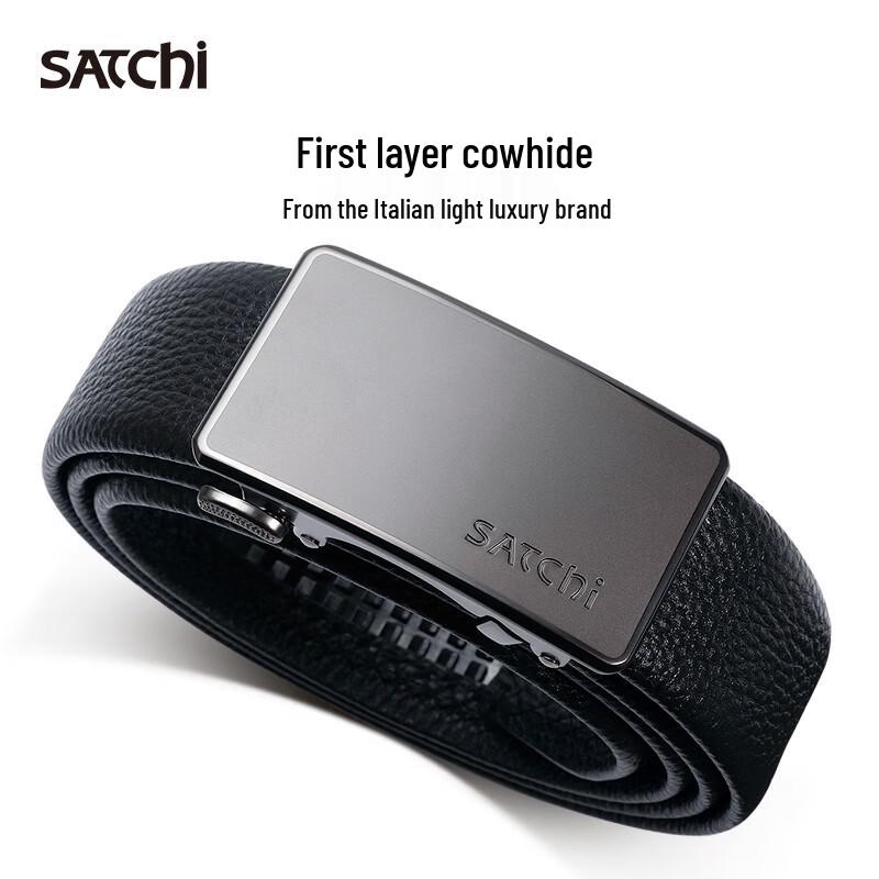SATCHI Men s Lychee Grain Leather Automatic Buckle Belt 125cm