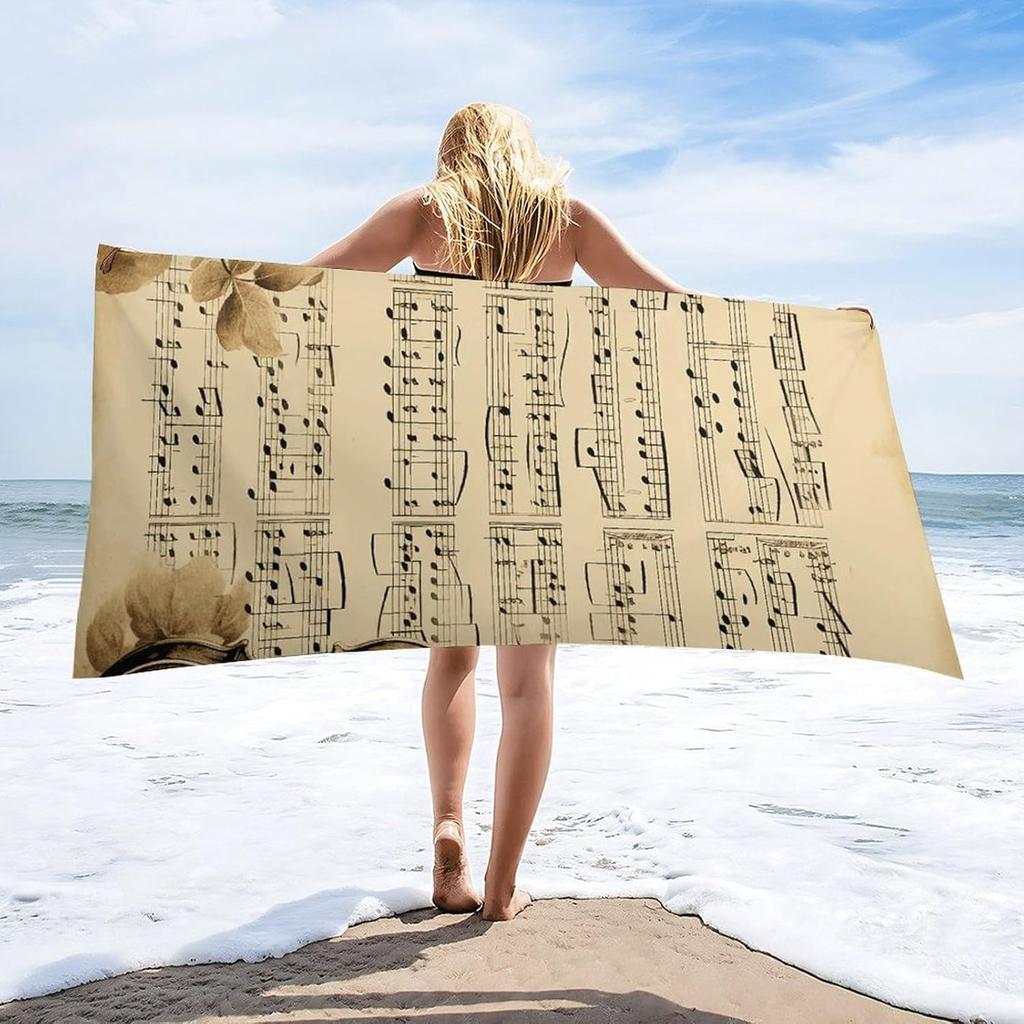 Music Notes Beach Towel Oversized Beach Towels Lightweight Sand Free Towel Quick Dry Absorbent Bath Towels Vacation Essentials