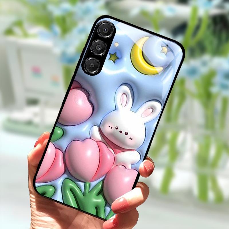 Voor Samsung A56 Glazen Hoesje A26 A36 Hard PC Gehard Glas Telefoonhoesje Voor Galaxy A15 A25 A35 A55 Cartoon Luxe Schokbestendige Hoesjes