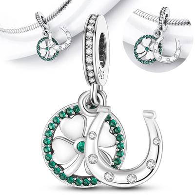 Charm Bead Charms Copper Plated Horseshoe Print Fourleaf Shamrock Pendant Compatible With Authentic Bracelets Bead Charms Women Jewellery Making