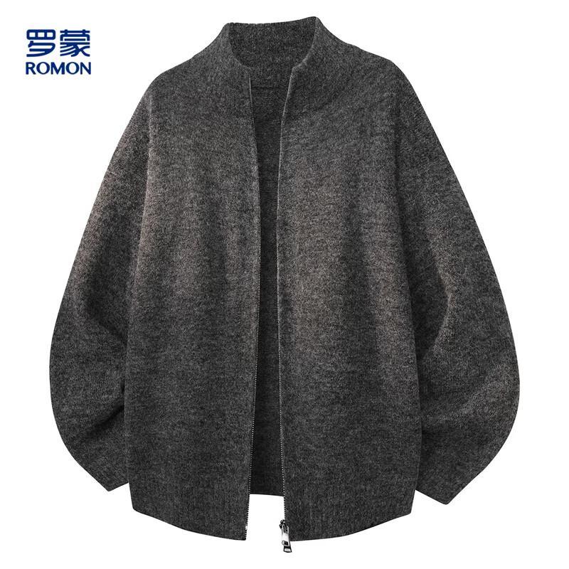 ROMON Men's Wool-Blend Stand Collar Zipper Cardigan