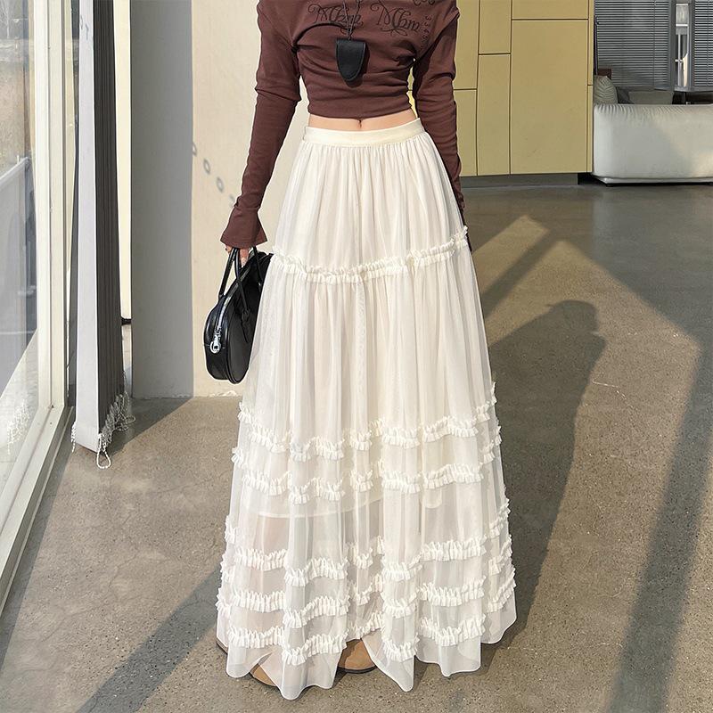 

High-End Lace & Mesh Gauze Skirt - 2026 Spring Collection Large абрикосовий