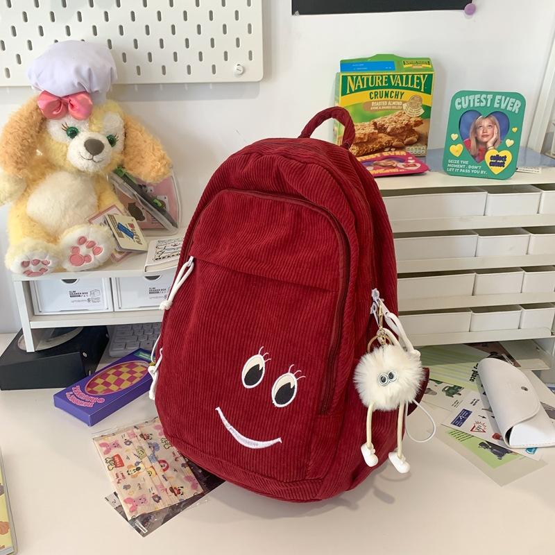 School bag corduroy school bag female student junior high school girl heart cute simple campus backpack tide