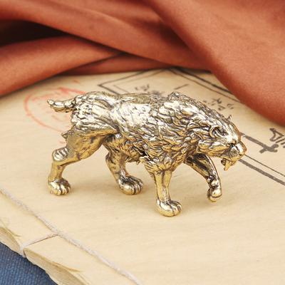 Massives Messing Prähistorisches Bestien Säbelzahntiger Schreibtischornament Tiger Bronzeskulptur Handwerk Teetier Kupferwaren Großhandel