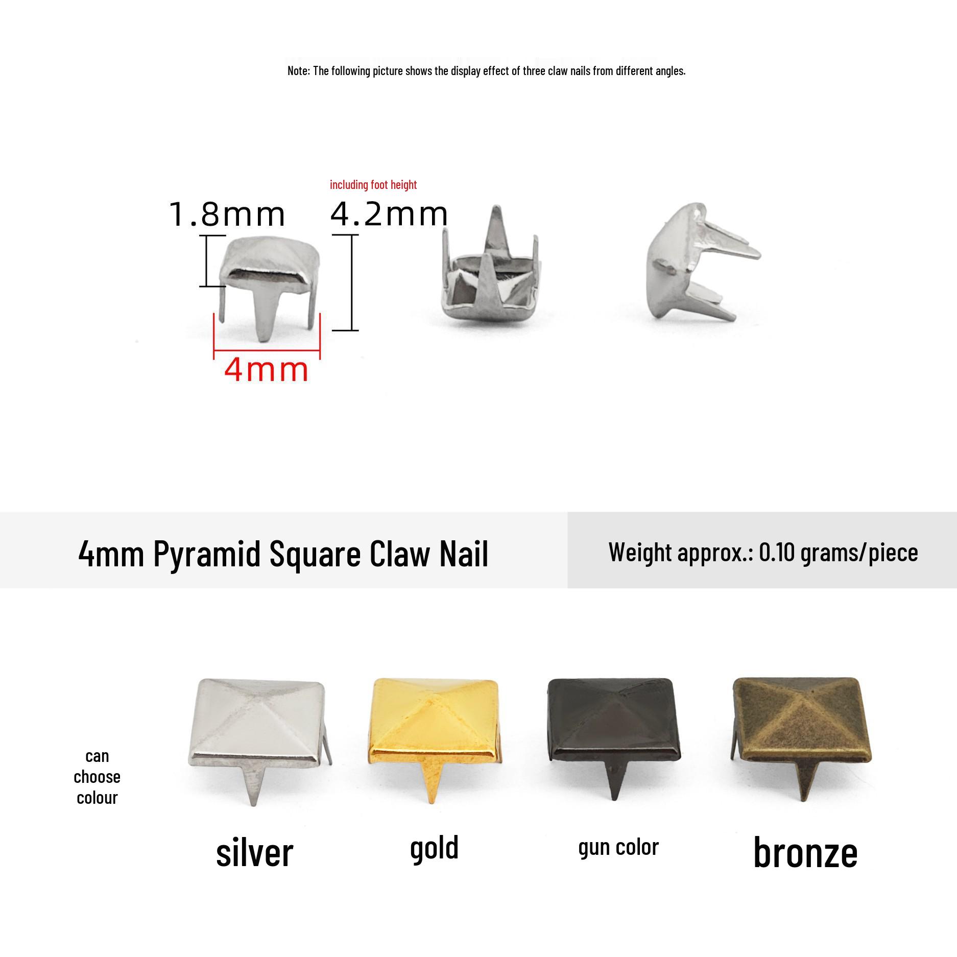 

DIY Pyramid Square Claw Rivets (4-15MM) for Shoes, Bags, and Clothes Gold