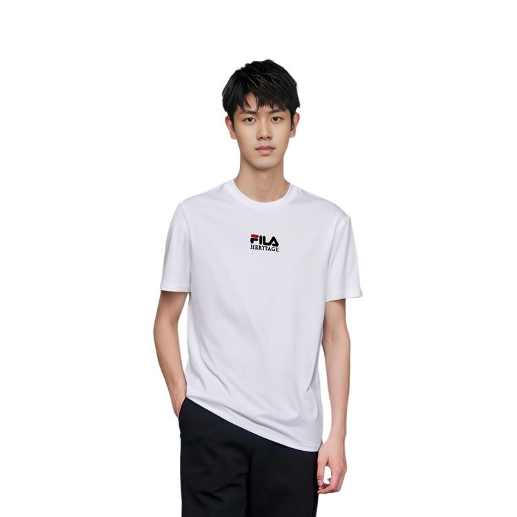 FILA Solid Color Crew Neck Short Sleeve T-Shirt Men tops White F11M318107F-WT