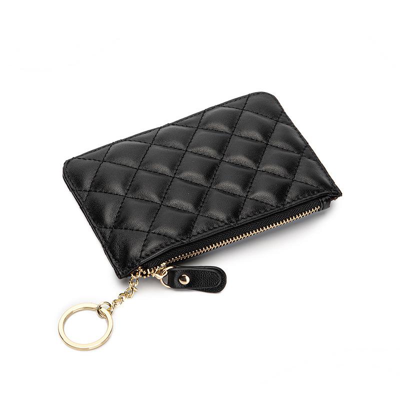 Ladies Sheepskin Rhombus Key Case, Soft Surface Change Storage Bag, Leather Multi-Function Ultra-Thin Card Case