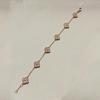 Women Jewelry Set Mini Clover Bracelet Full Diamond Earrings Champagne Gold Necklace Ring