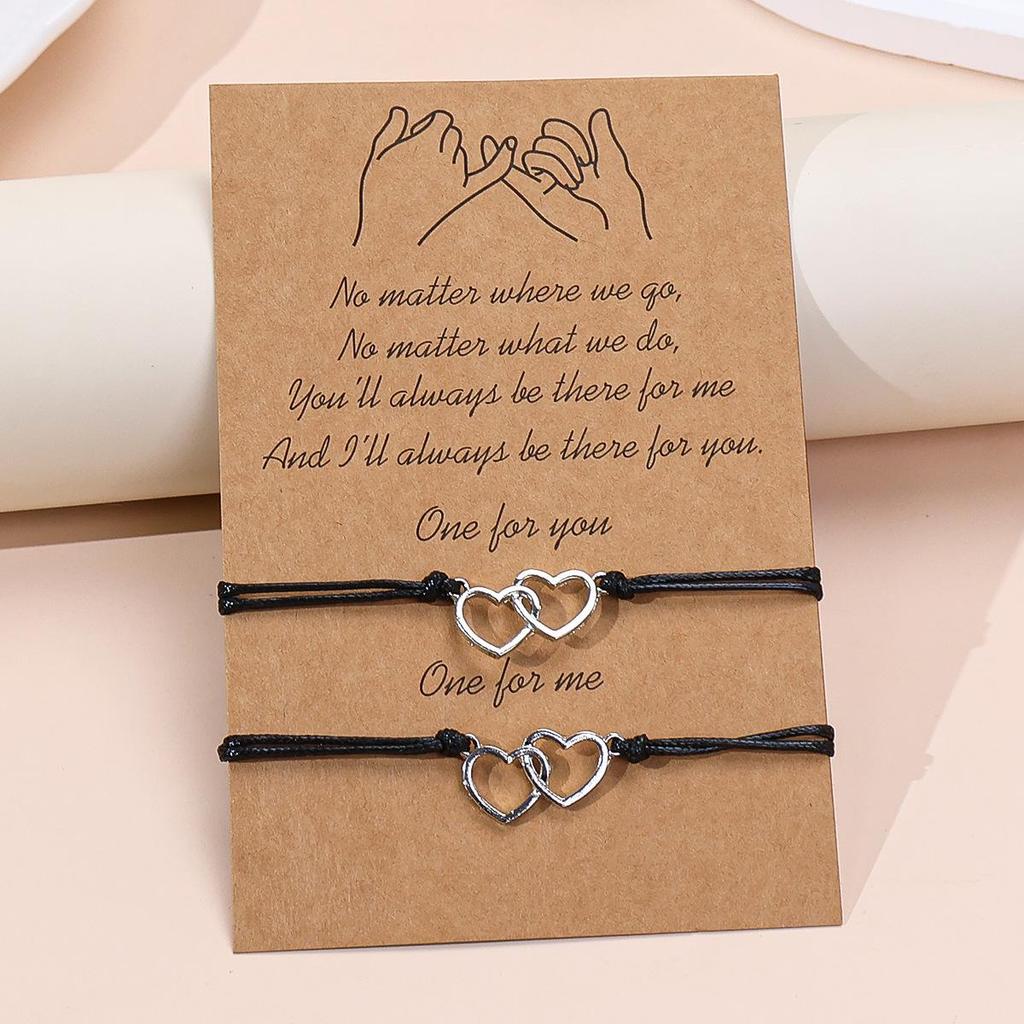 European Style Moon, Sun, Star & Heart Wax Cord Adjustable Couple Bracelet Set