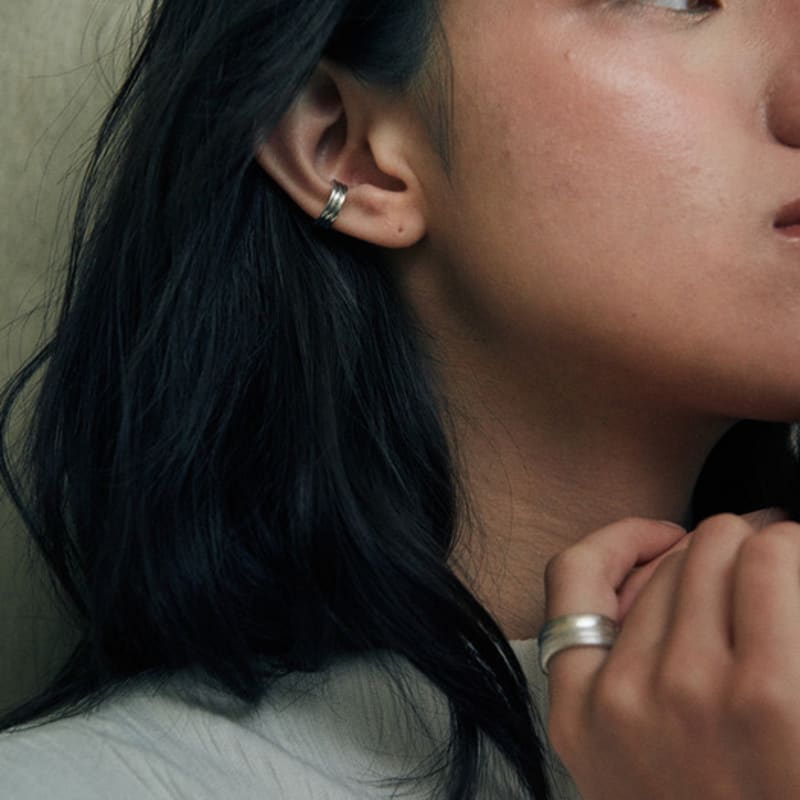 Green [925 Silver] Two.silver.207 / Strong Earcuff