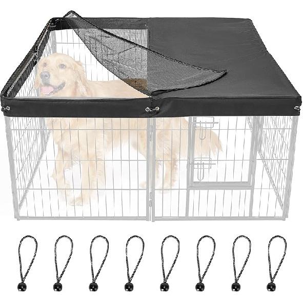 

Кришка для вольєра для собак, Верхня кришка для вольєра з 8 панелей 24 дюйми, Захищена від втечі кришка для вольєра для ігор у приміщенні/на вулиці(Чорний, з половиною сітки)(Манеж Ні Only Top Cover 4x35in