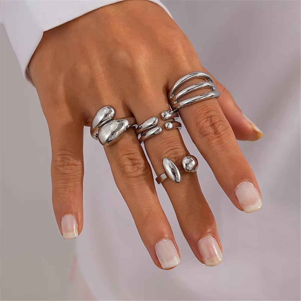 4Pcs Hug Shape Adjustable Open Rings Stackable Knuckle Rings Trendy Finger Ring Jewelry  for Women