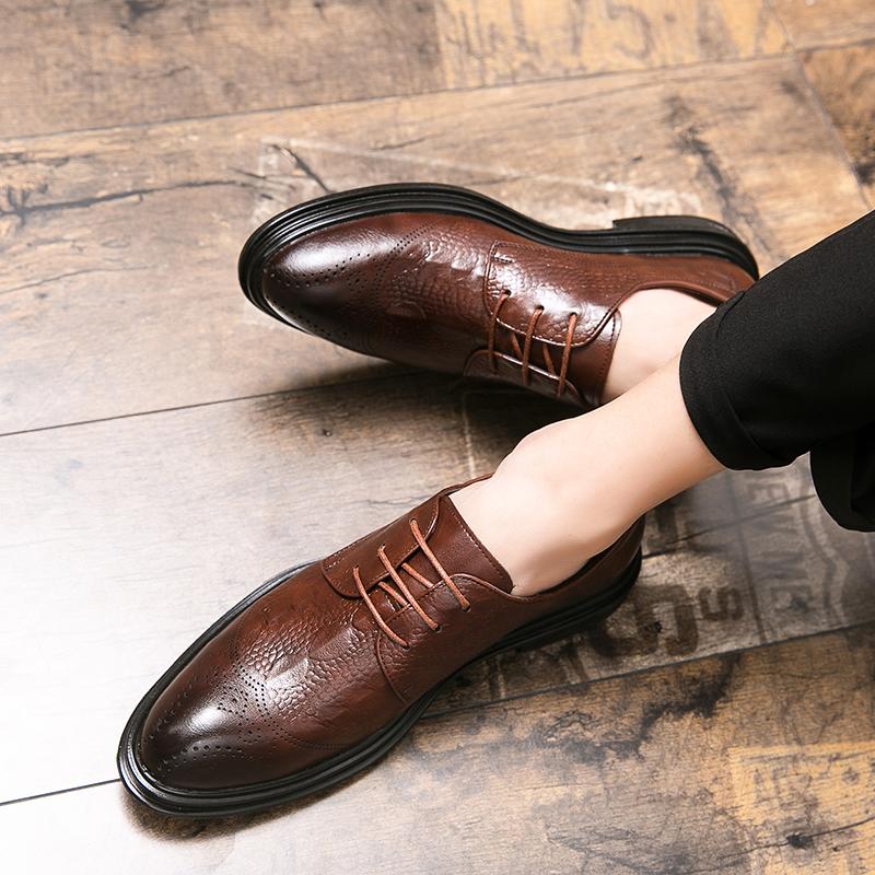 Men Leather shoes outdoor Platform Oxfords lace up Thick Tottom Male Derby Shoes Casual Mens Square Toe Formal Dress Shoes man