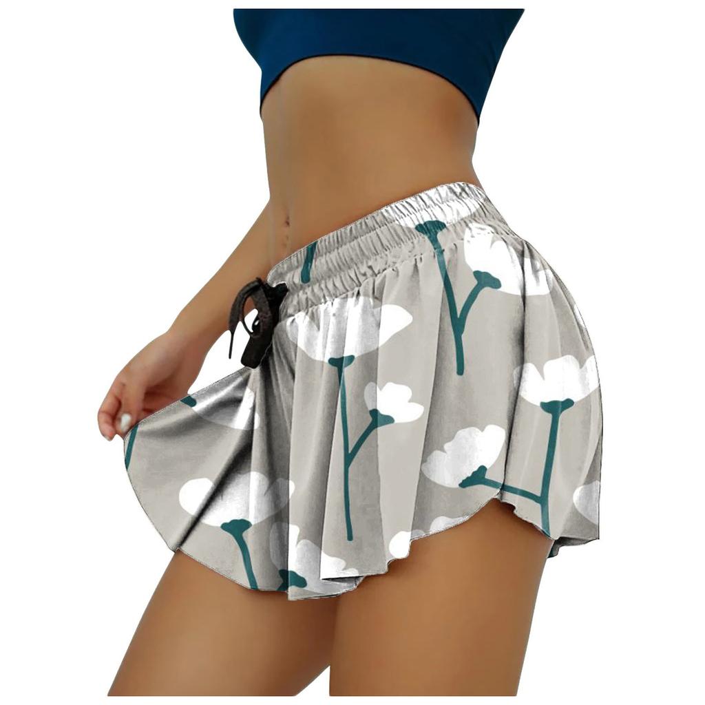 Women's Summer Fashion Drawstring Skirt Printed Pants Sports Yoga Shorts