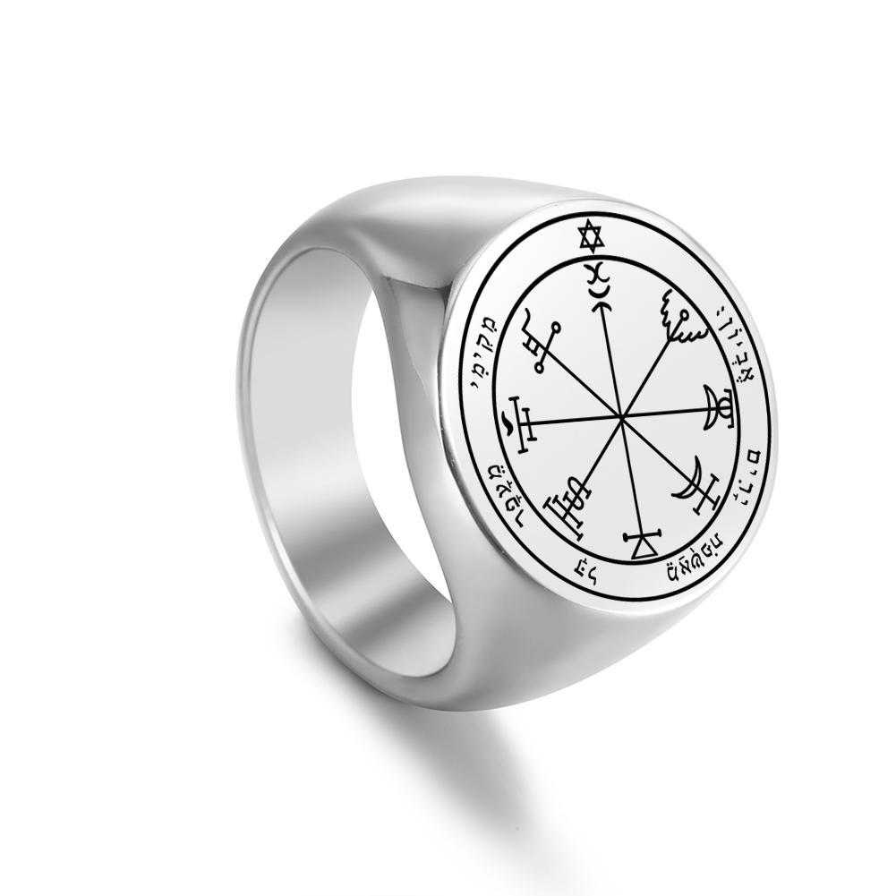 

Jupiter Pentacles Seal Gothic Viking Rings for Men Women Vintage Key of Solomon Punk Wicca Stainless Steel Signet Anillo Jewelry 9&Steel color