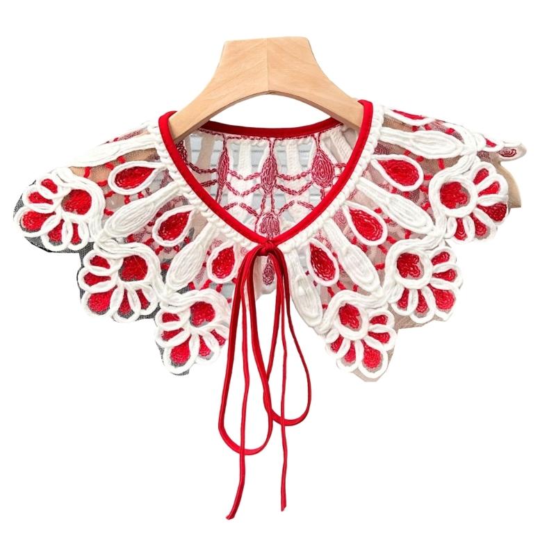 Fashionable Detachable Collar Embroidered Neckline Women Versatiles Neckwear for Various Social Gatherings
