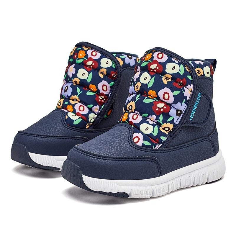 

Детские зимние ботинки HOBIBEAR для мальчиков, хлопковая обувь с плюшевой подошвой, теплая хлопковая обувь для девочек 21 темно-синий