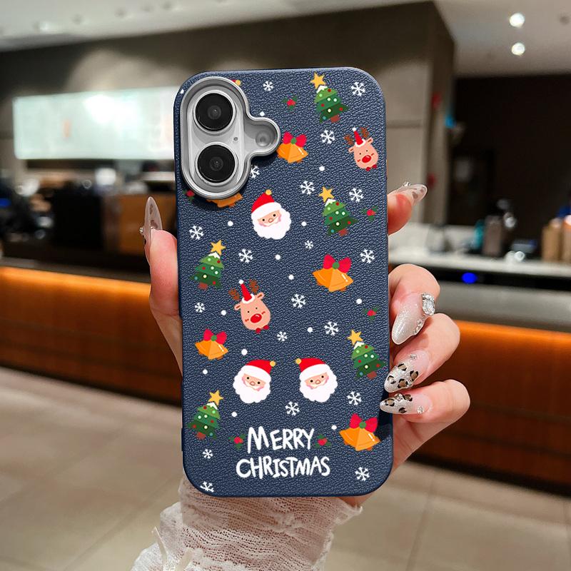 Skinnteksturskall for iPhone 16 15 Pro 14 13 12 11 Pro Max Xs Max Xr 8 7 6 Plus Cartoon Santa Claus Elk Mønster Støtsikker Myk Tpu Slim Cover