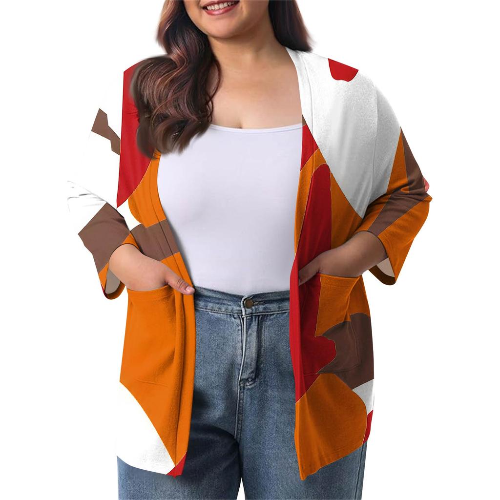 Damernas höst- och vintermode avslappnad enfärgad 3/4-ärm mellång koftjacka