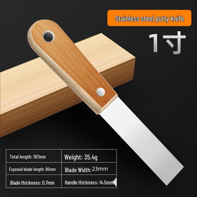Wooden Handle Putty Knife with Iron Blade - Double Clamp Scraping and Plastering Tool with Mirror-Finish Grey Blade