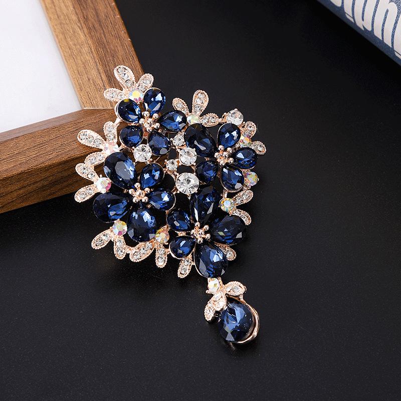 French Rhinestone Flower Brooch: Multi-color Water Drop Pendant Pin for Suit Coats