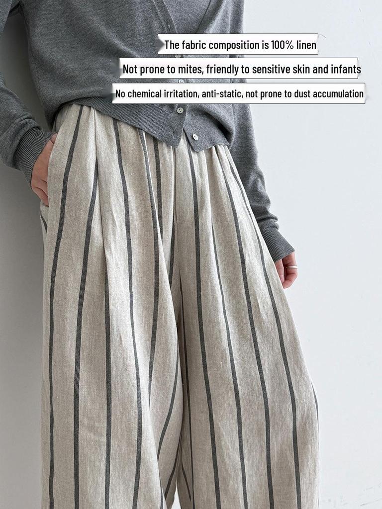 Lu Xi Japanese Retro Linen Striped Wide-Leg Pants - Spring 2026