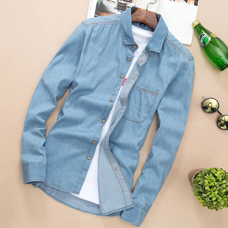 

Мужская джинсовая рубашка/куртка в ретро-корейском стиле с длинным рукавом Medium