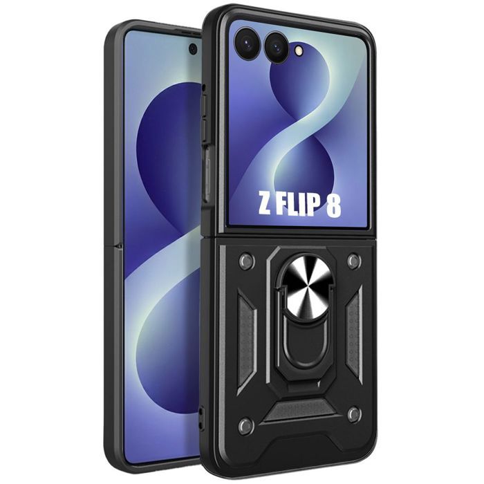 Hoesje voor Samsung Galaxy Z Flip 8, Schokbestendige Krasbestendige Harde Bumper met Standaard - Zwart