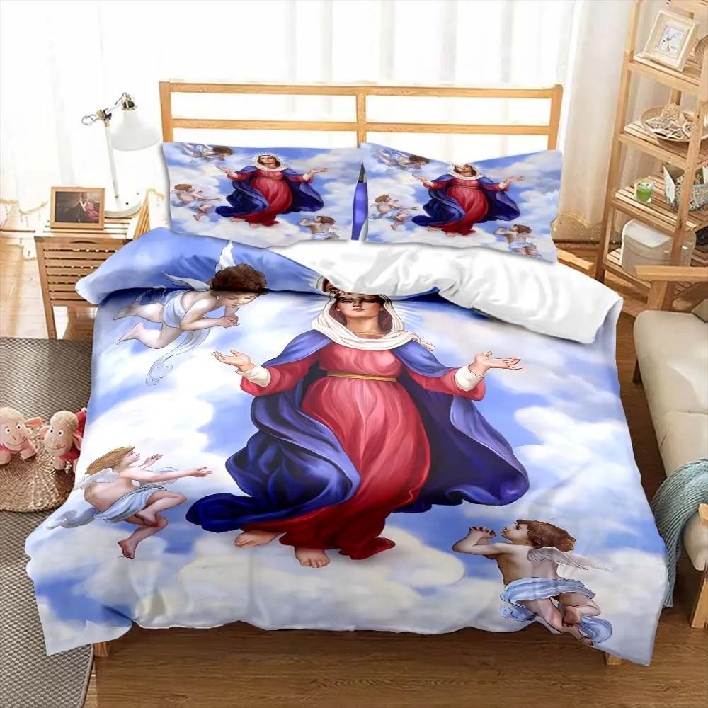 Bettwäscheset mit Jesus-Jungfrau-Maria-Motiv, für Kinderzimmer, Schlafzimmer, Bettbezug, Kinderbett, Polyester, Bettbezug-Set mit Kissenbezug