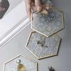 Window Grille Glass Coaster Gold Copper Embossed Pattern Hexagonal Glass Coaster Dining Table Insulation Pad Teacup Mat