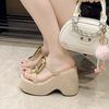 11CM Mode Dames Platform Slippers Hoge Hakken Comfortabele Sleehakken Strand Flip Flops Zomer Sandalen Dikke Leren Schoenen Vrouw