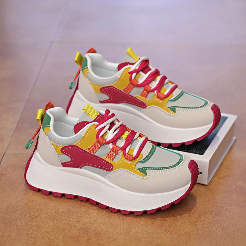 Women's Autumn New Dad Sneakers, Thick‑Sole Height‑Increase Casual Shoes, Versatile Trendy Thick‑Sole Travel Shoes
