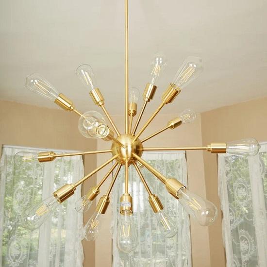Brass Roof Mounted Chandeliers of 18 Light Dimmable Sputnik Sphere Chandelier