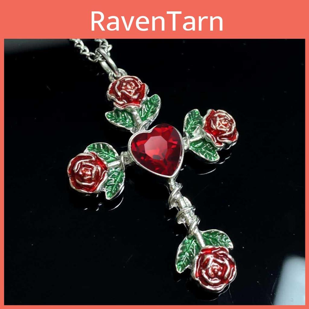 Gothic Rose Cross Necklace With Vintage Silver Pendant For Women Party Wear