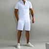 Jarní/Letní Pánské Sety Klopa Zip Krátký Rukáv Polo Šňůrka Šortky 2dílný Set Módní Denní Oblek Sportovní Fitness Oblečení