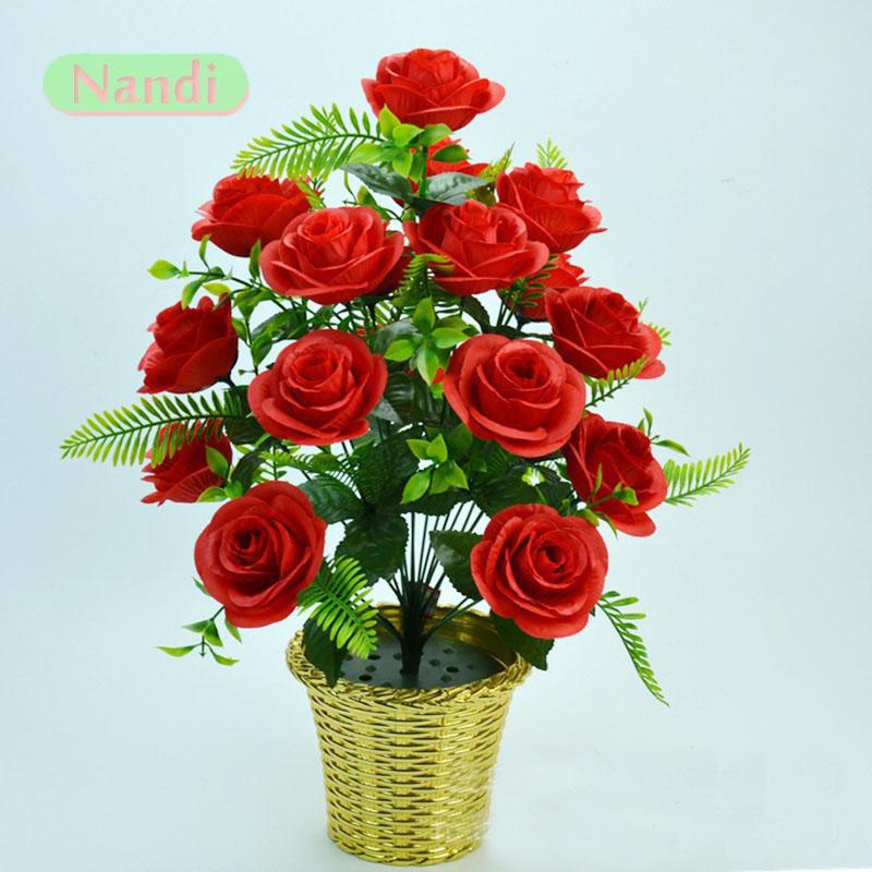 Artificial Flowers Bouquet 18 Head Rose Pink Silk Peony Big Head and Bud Cheap Fake Flowers for Home Party Wedding Decoration