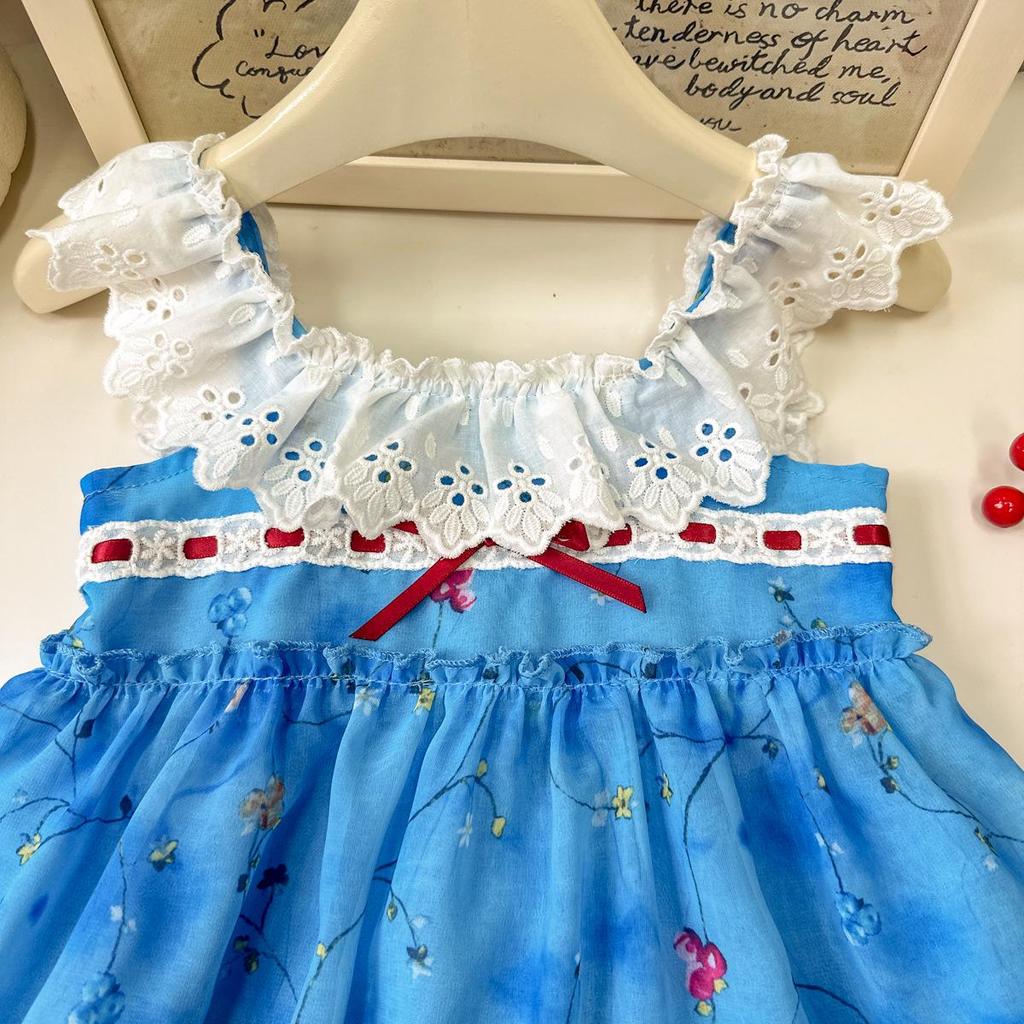 Girls' Summer Lace Trim Sling Dress - Vacation Style CM1257