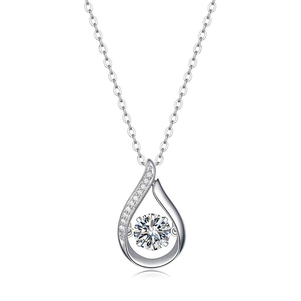 New Fashion Fine Gold O-shaped Chain Necklace 1 Carat Lively Water Drop Moissanite Pendant for Women