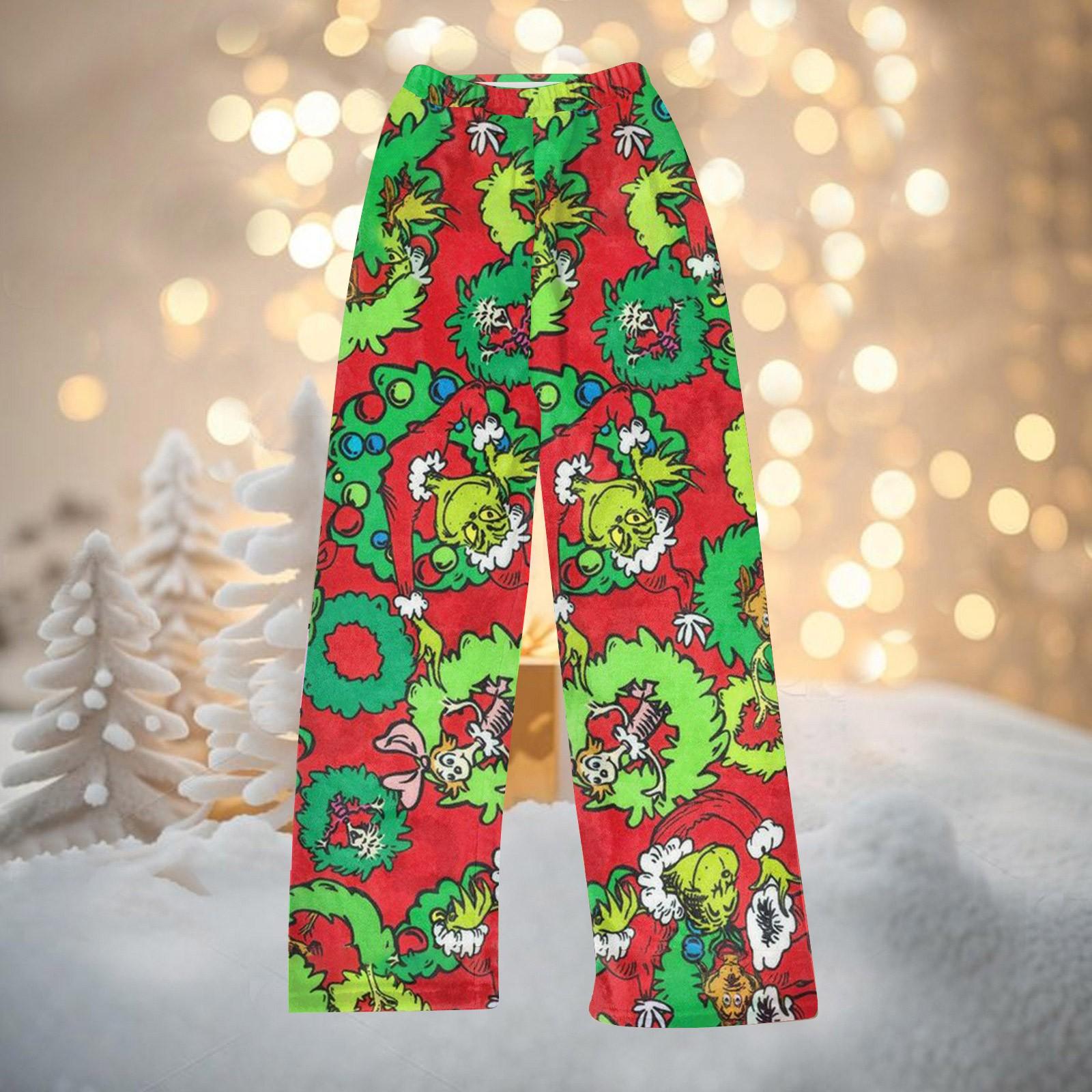 

Женские осенне-зимние брюки, длинные брюки, фланелевые брюки с рождественским принтом XS красный