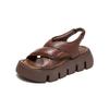 Summer Women's Genuine Leather Roman Sandals Chunky Platform Hollow Out Ankle Strap Retro Walking Shoes